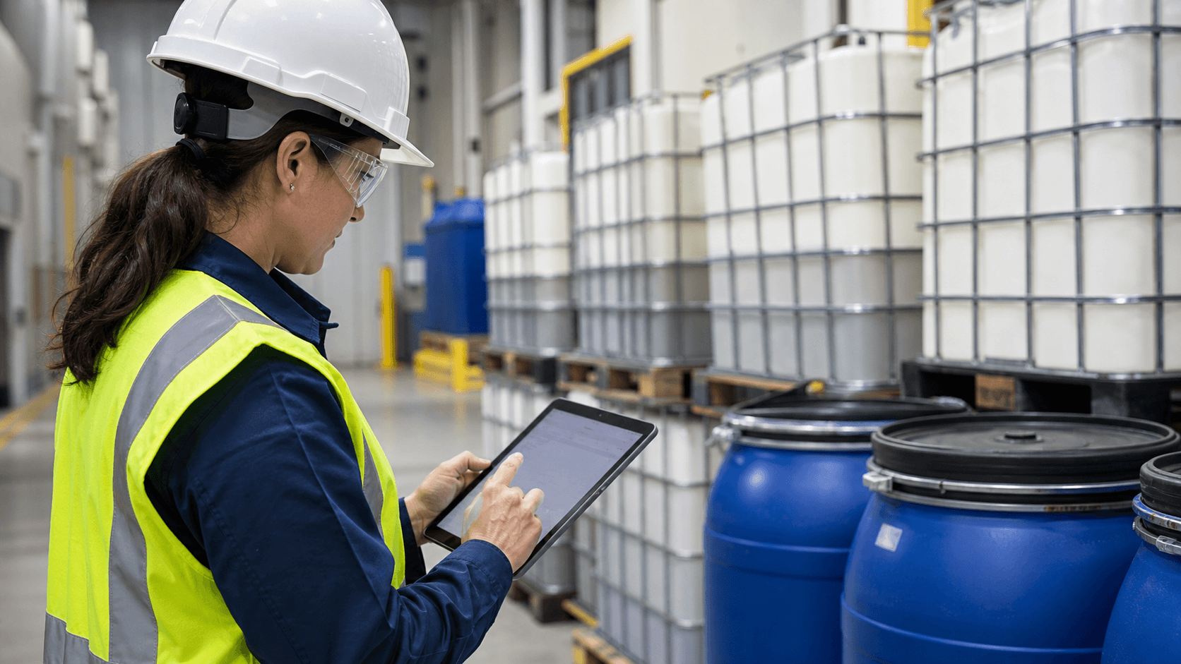 Engenheiro acompanha controle de resíduos em instalação industrial